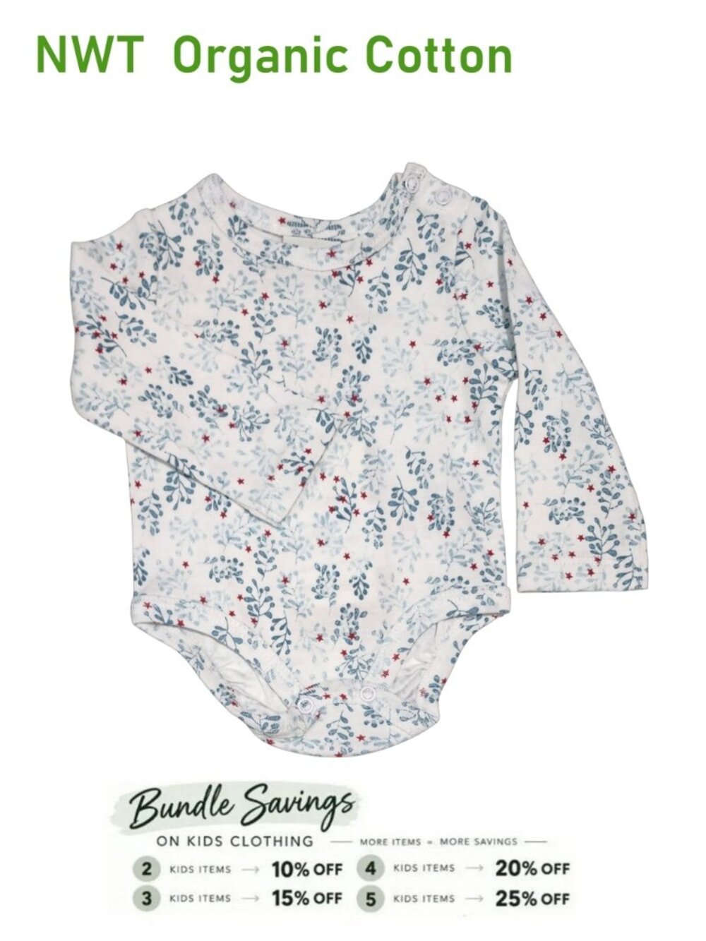 Antebies Floral Print Organic Cotton Long-Sleeve Bodysuit size 0-3M